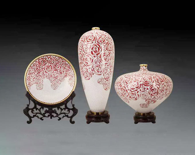 Chinese-Cloisonne-set-of-Rose-Affe